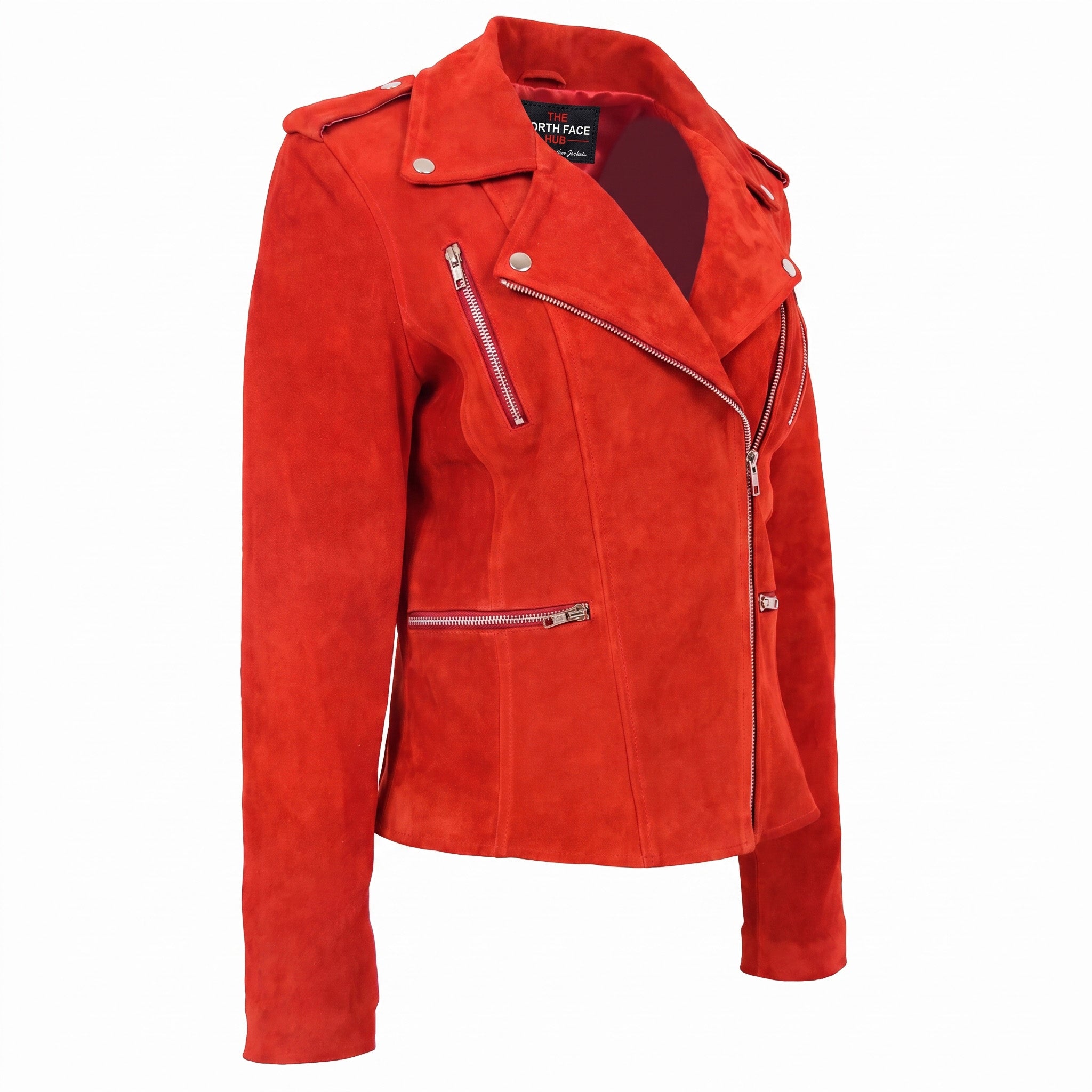 Womens Suede Biker Style Zip Jacket Skylar Ignite Red