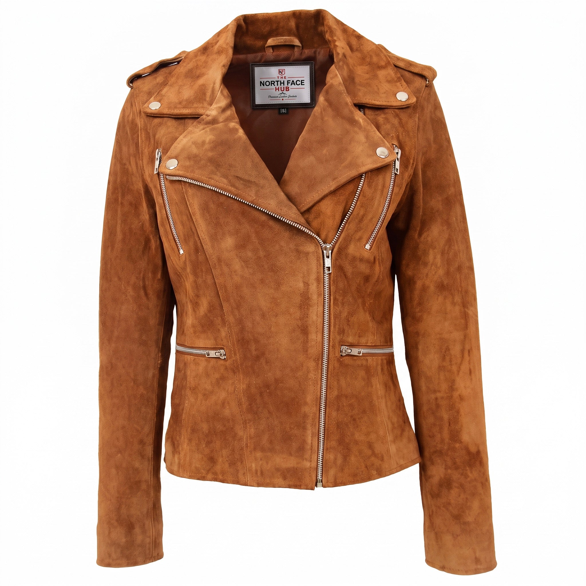 Womens Suede Biker Style Zip Jacket Skylar Dynamo Tan
