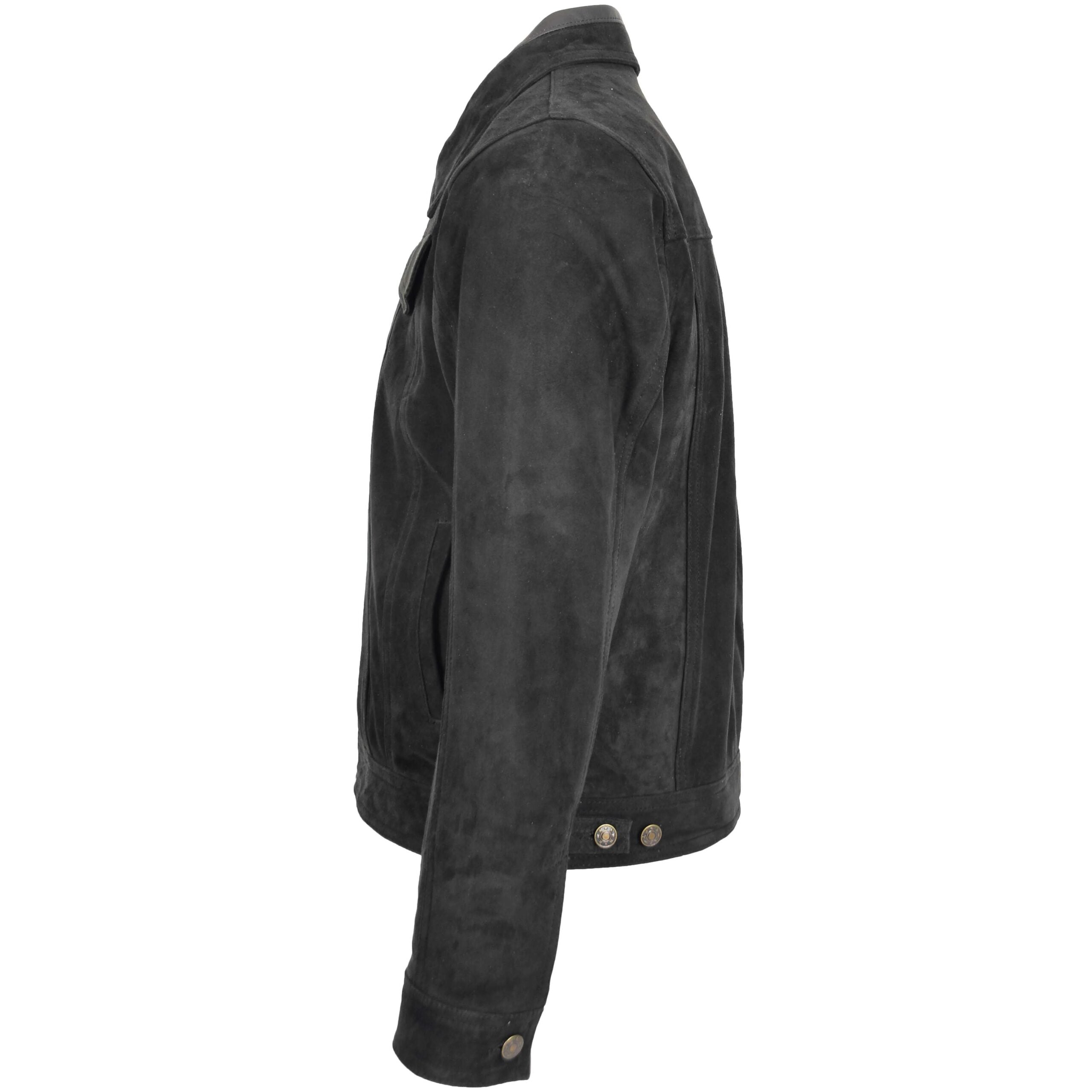 Mens Real Suede Trucker Harrington Jacket Daryl Nova Black