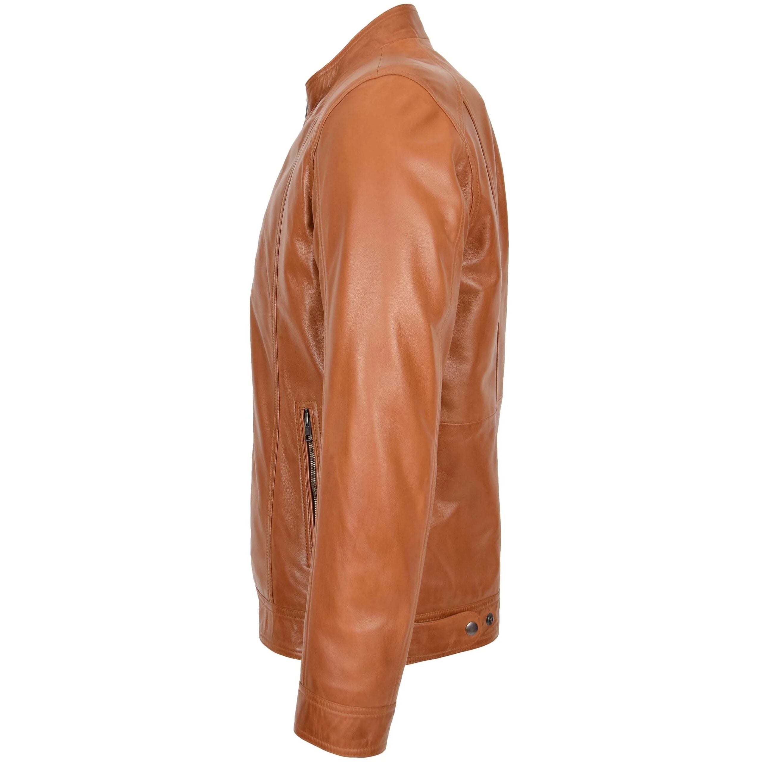 Mens Soft Leather Casual Plain Zip Jacket Matt Dynamo Tan