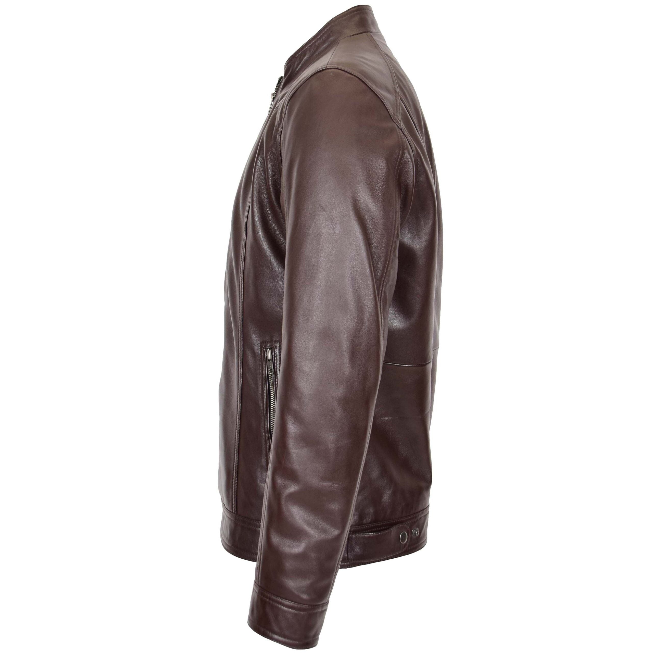 Mens Soft Leather Casual Plain Zip Jacket Matt Zenith Brown
