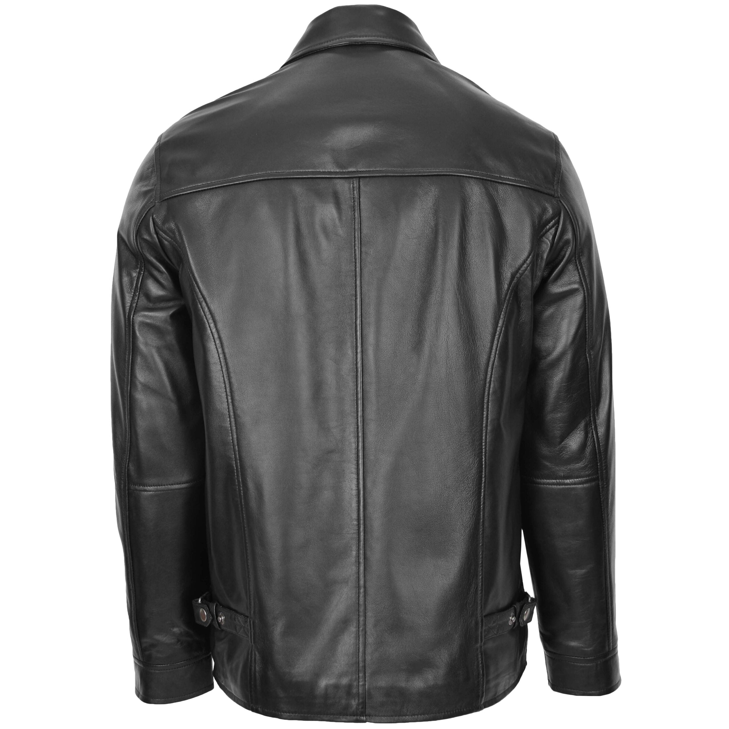 Mens Soft Leather Plain Zip Box Casual Jacket Frank Nova Black