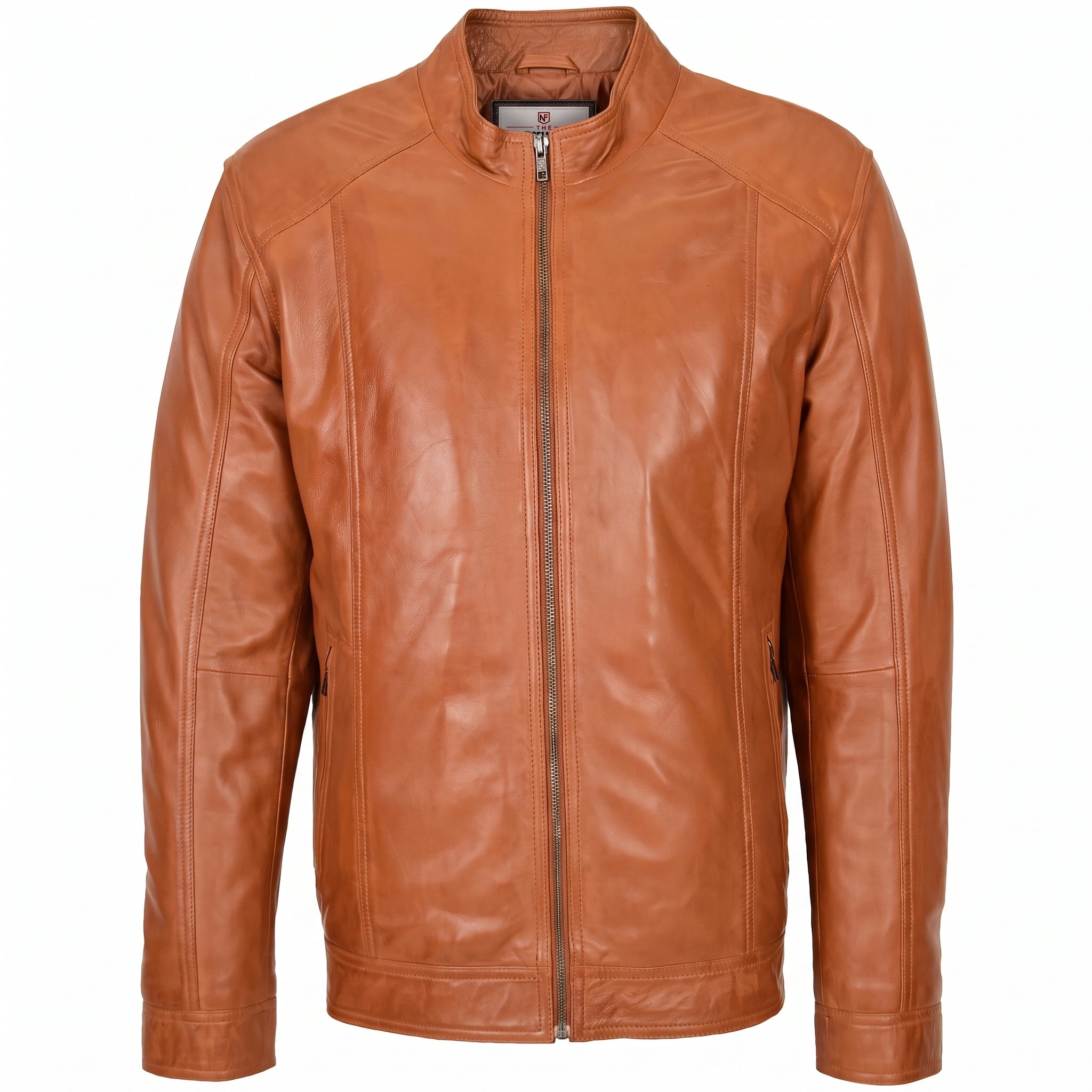 Mens Soft Leather Casual Plain Zip Jacket Matt Dynamo Tan