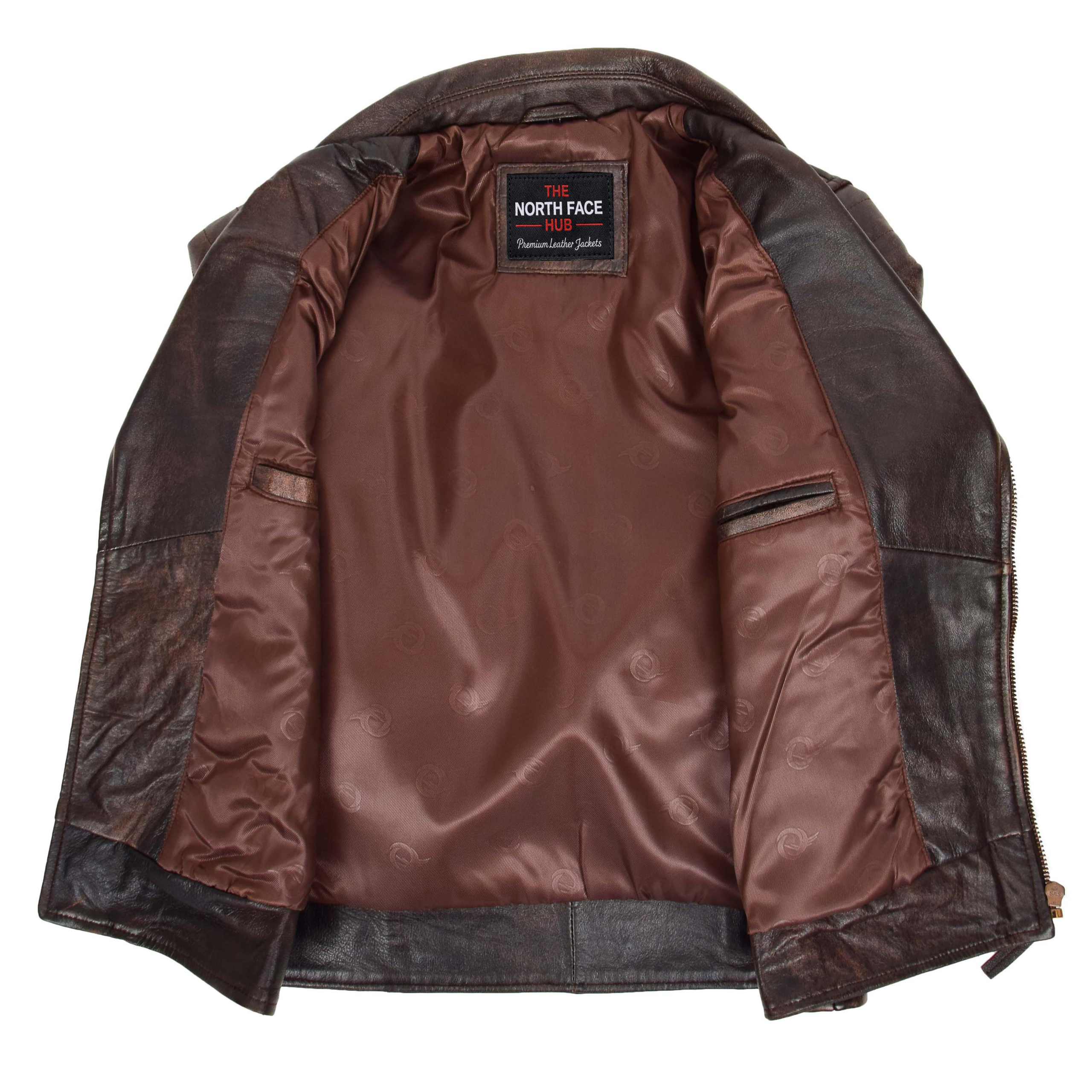 Mens Dual Zip Biker Leather Jacket Brown Zenith