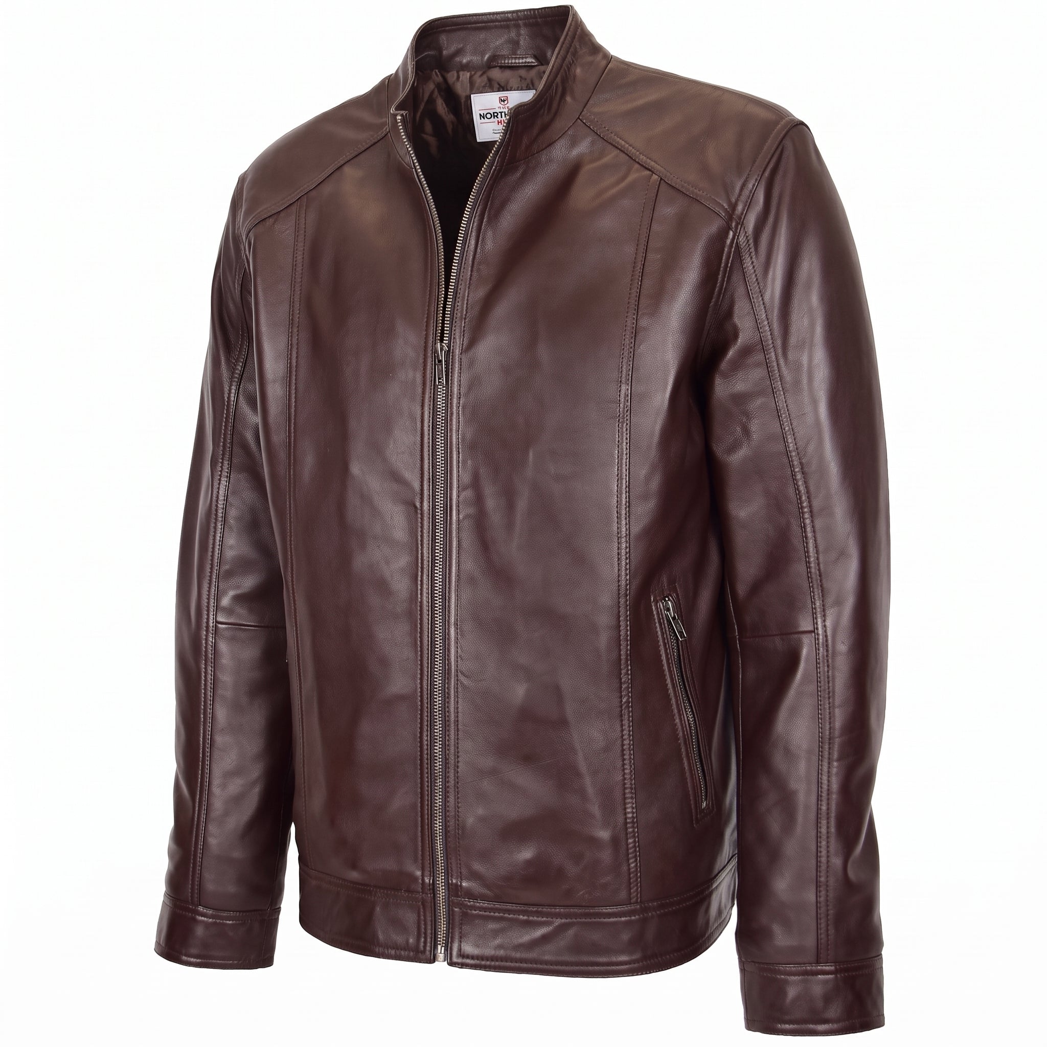 Mens Soft Leather Casual Plain Zip Jacket Matt Zenith Brown