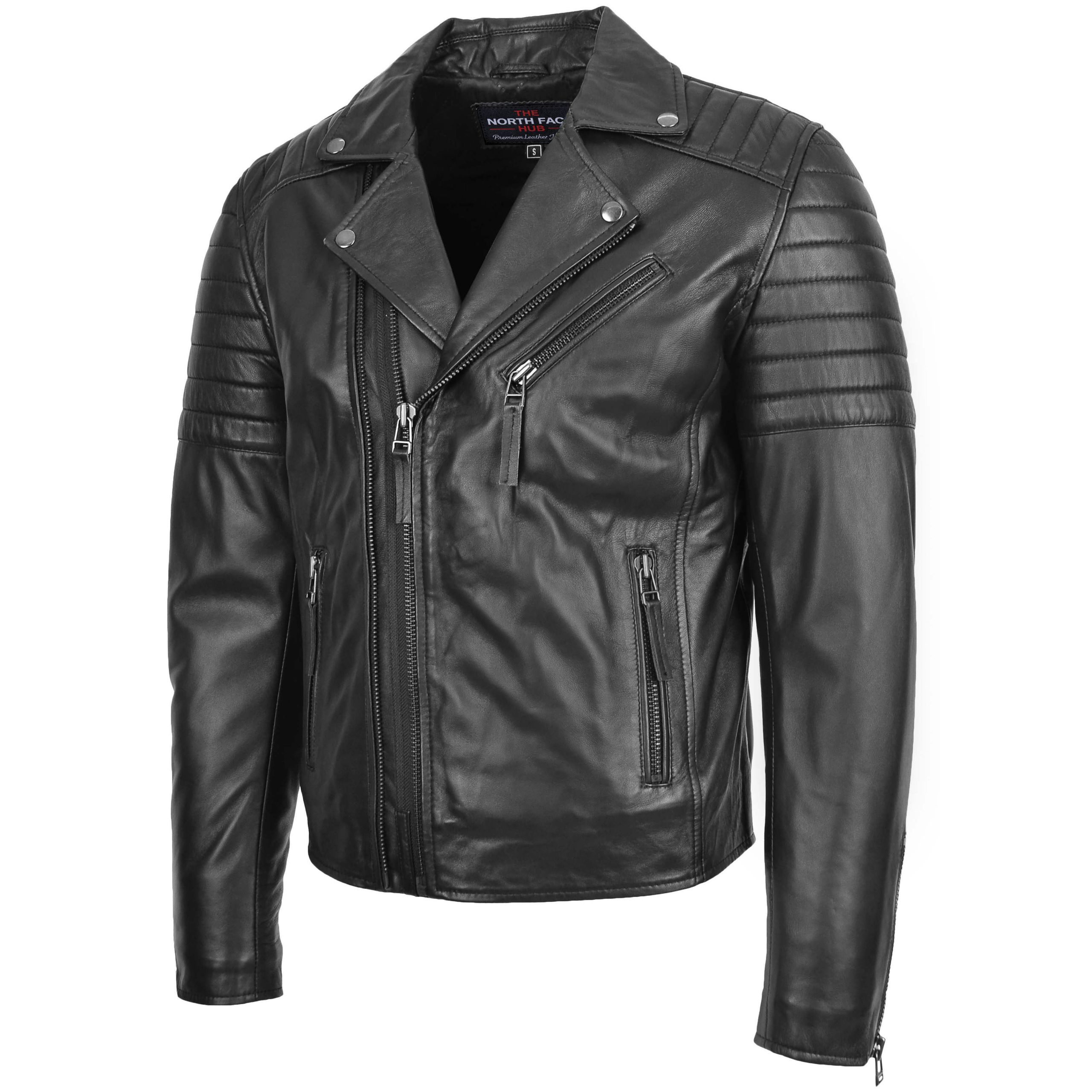 Men’s Phantom Black Quilted Shoulder Biker Leather Jacket