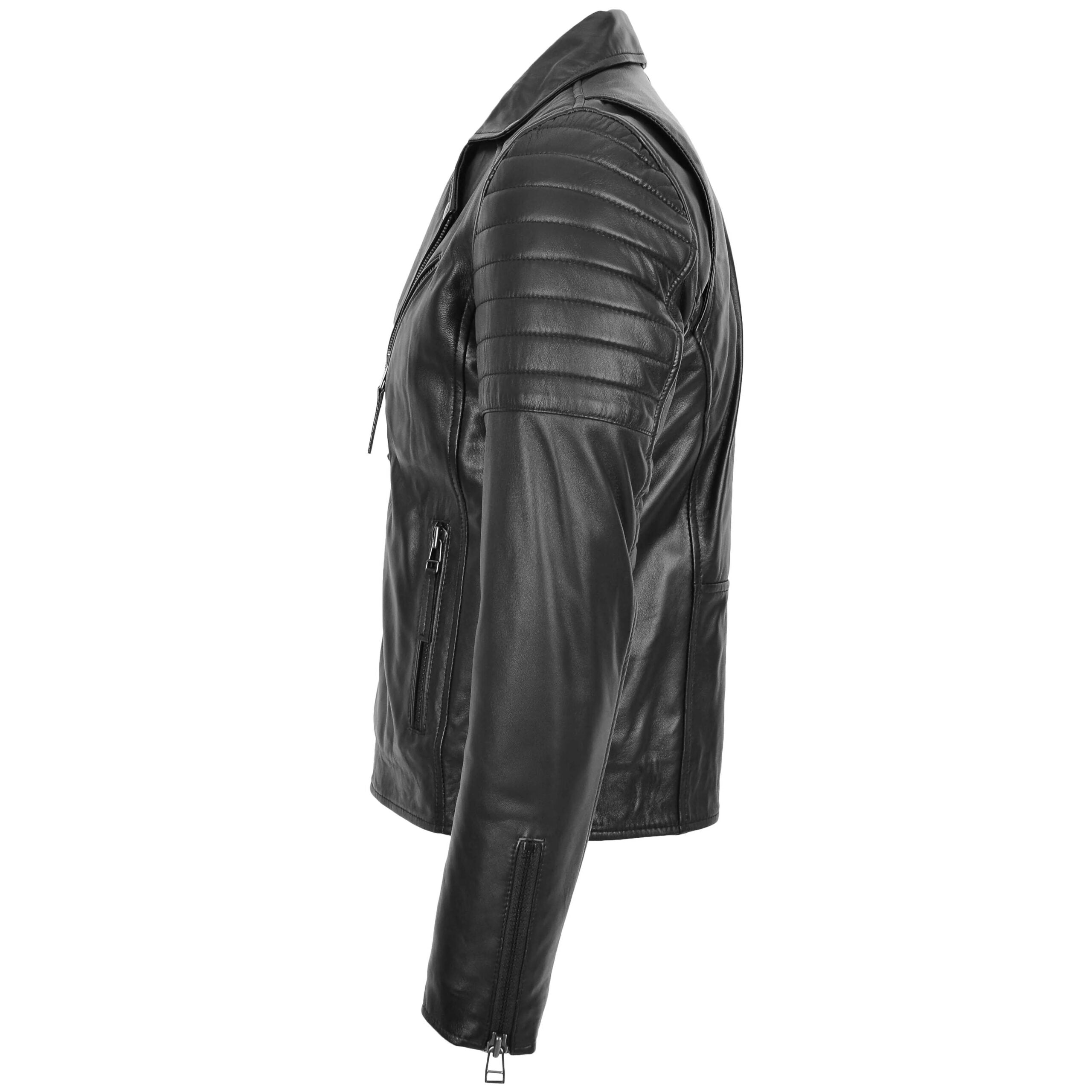 Men’s Phantom Black Quilted Shoulder Biker Leather Jacket