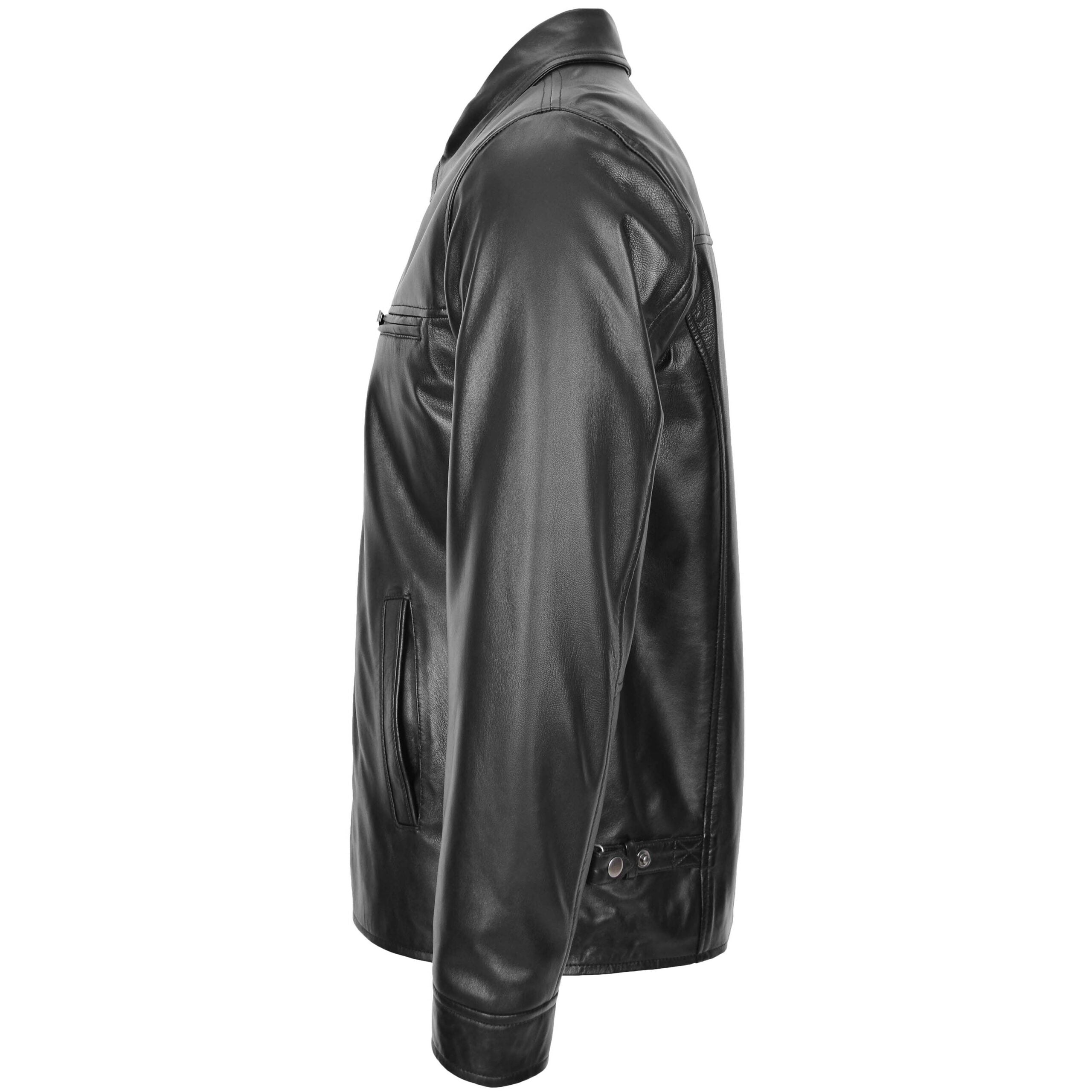 Mens Soft Leather Plain Zip Box Casual Jacket Frank Nova Black