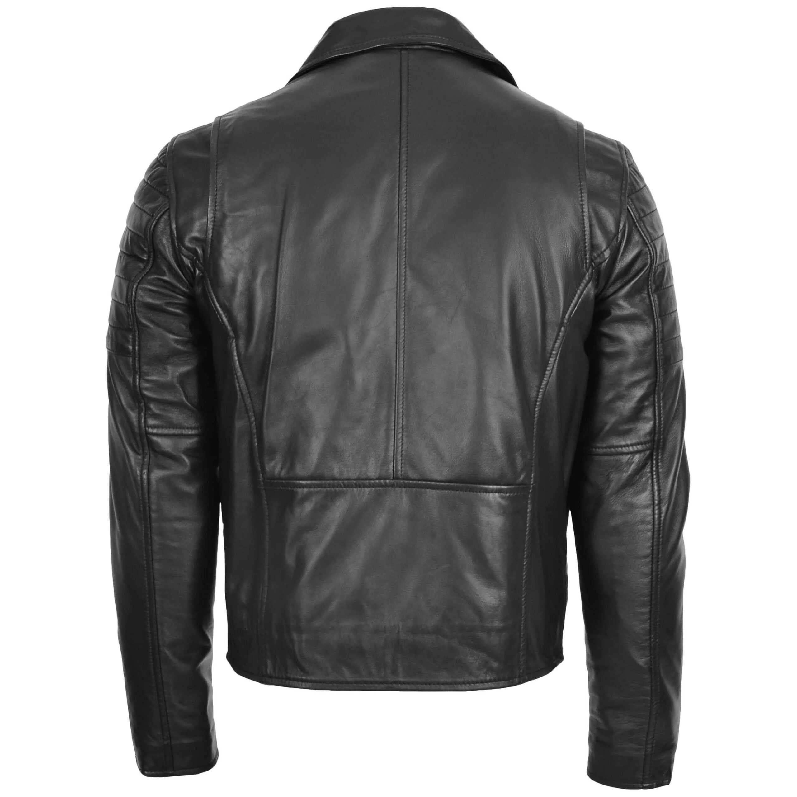 Men’s Phantom Black Quilted Shoulder Biker Leather Jacket