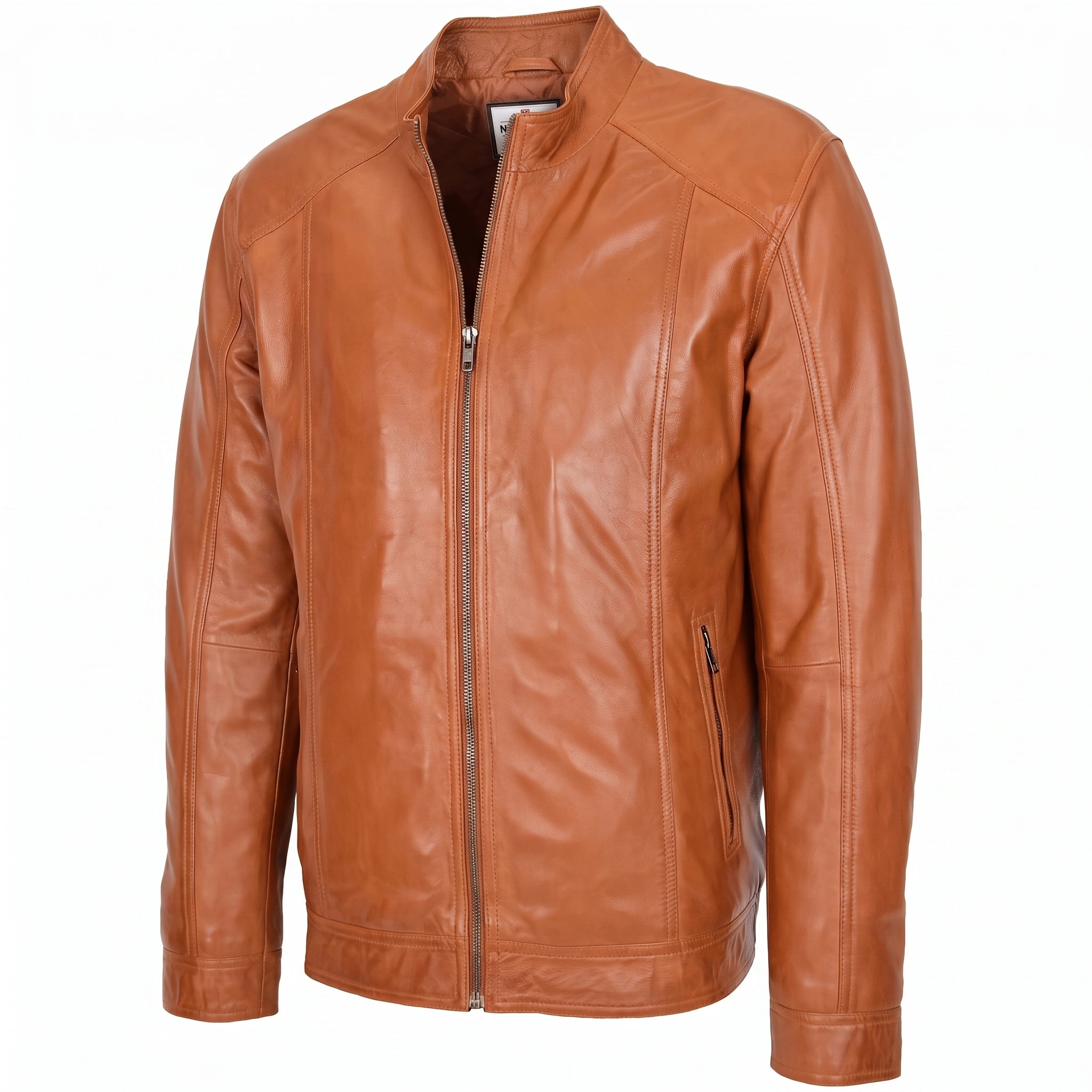 Mens Soft Leather Casual Plain Zip Jacket Matt Dynamo Tan
