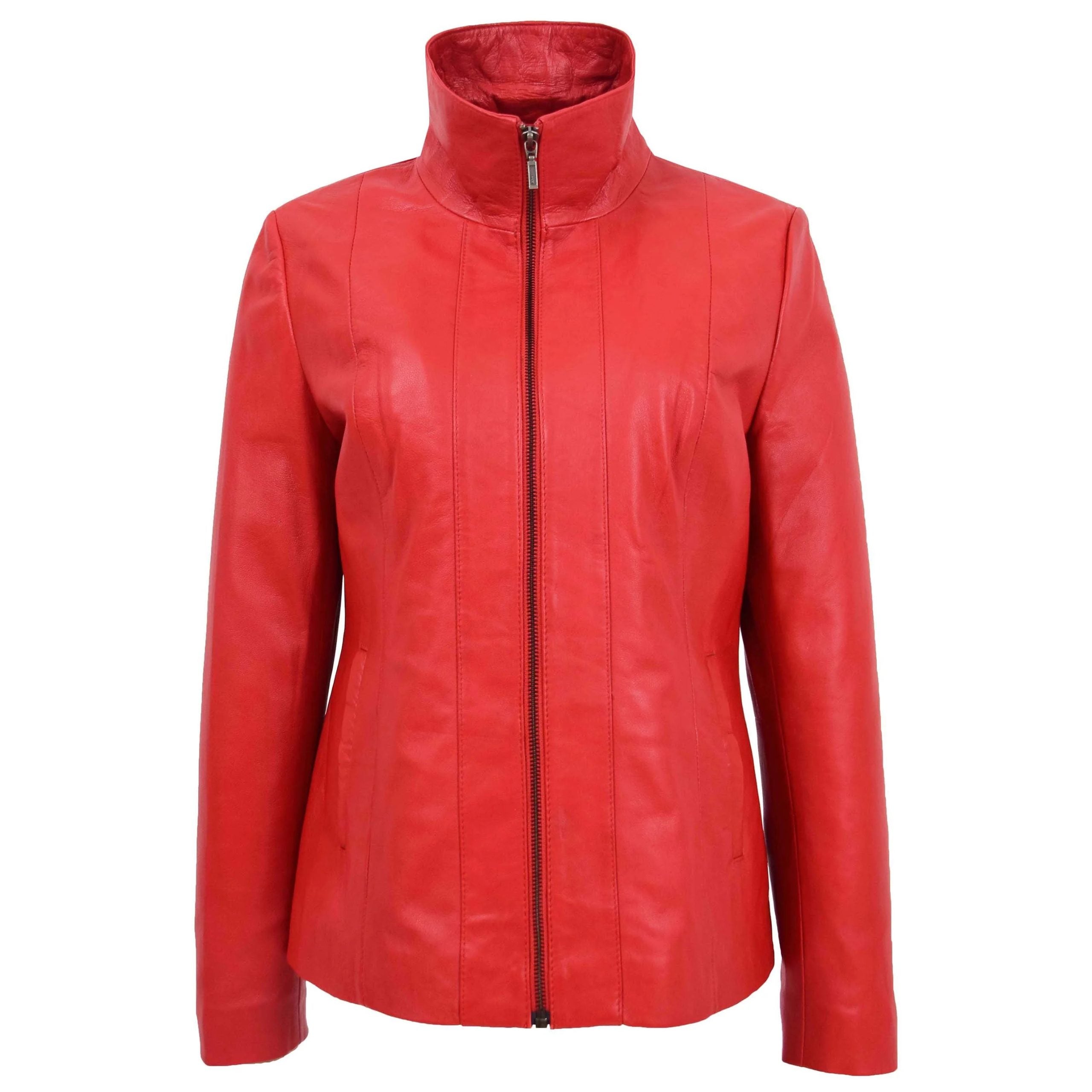 Womens Classic Zip Fastening Leather Jacket Julia Ignite Red