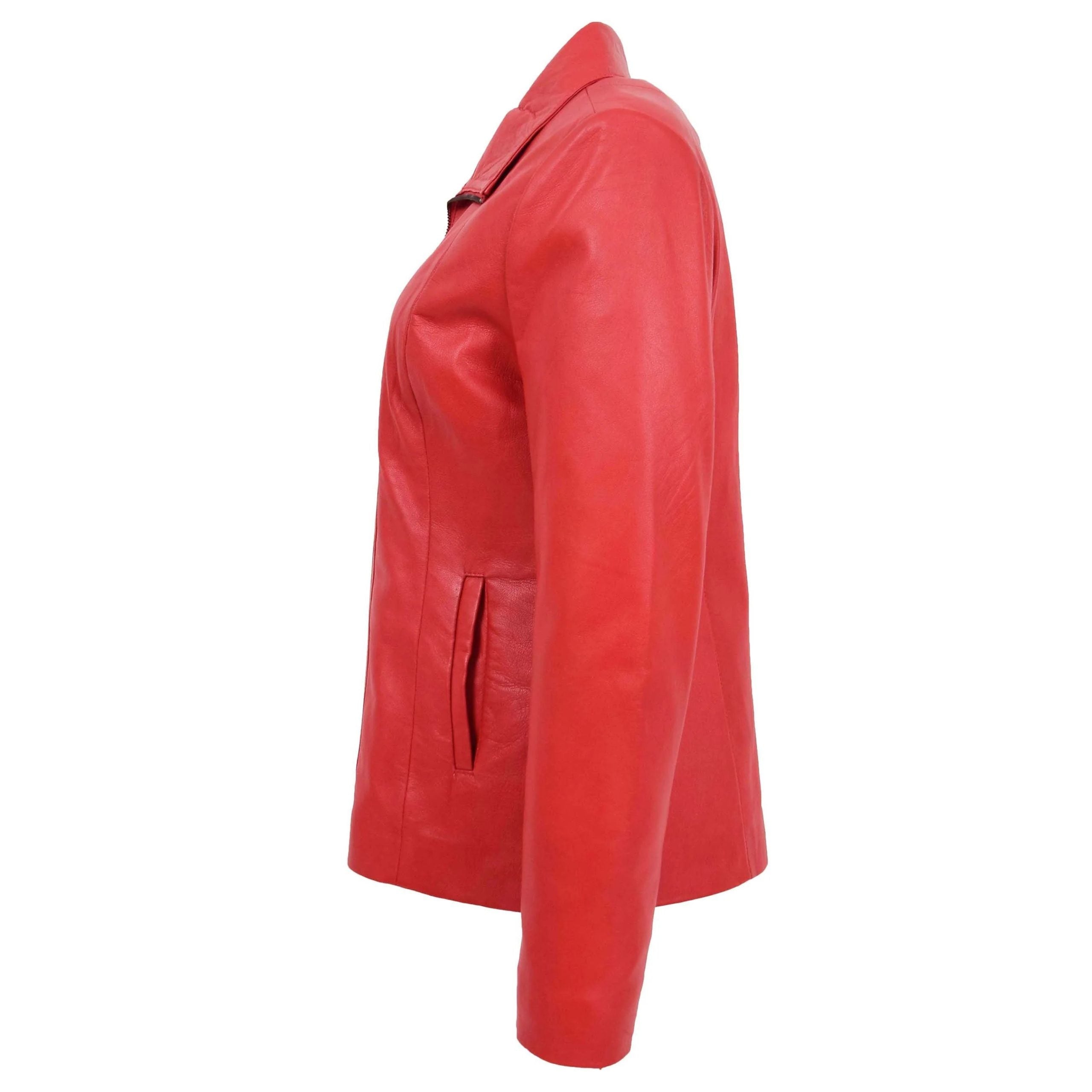 Womens Classic Zip Fastening Leather Jacket Julia Ignite Red