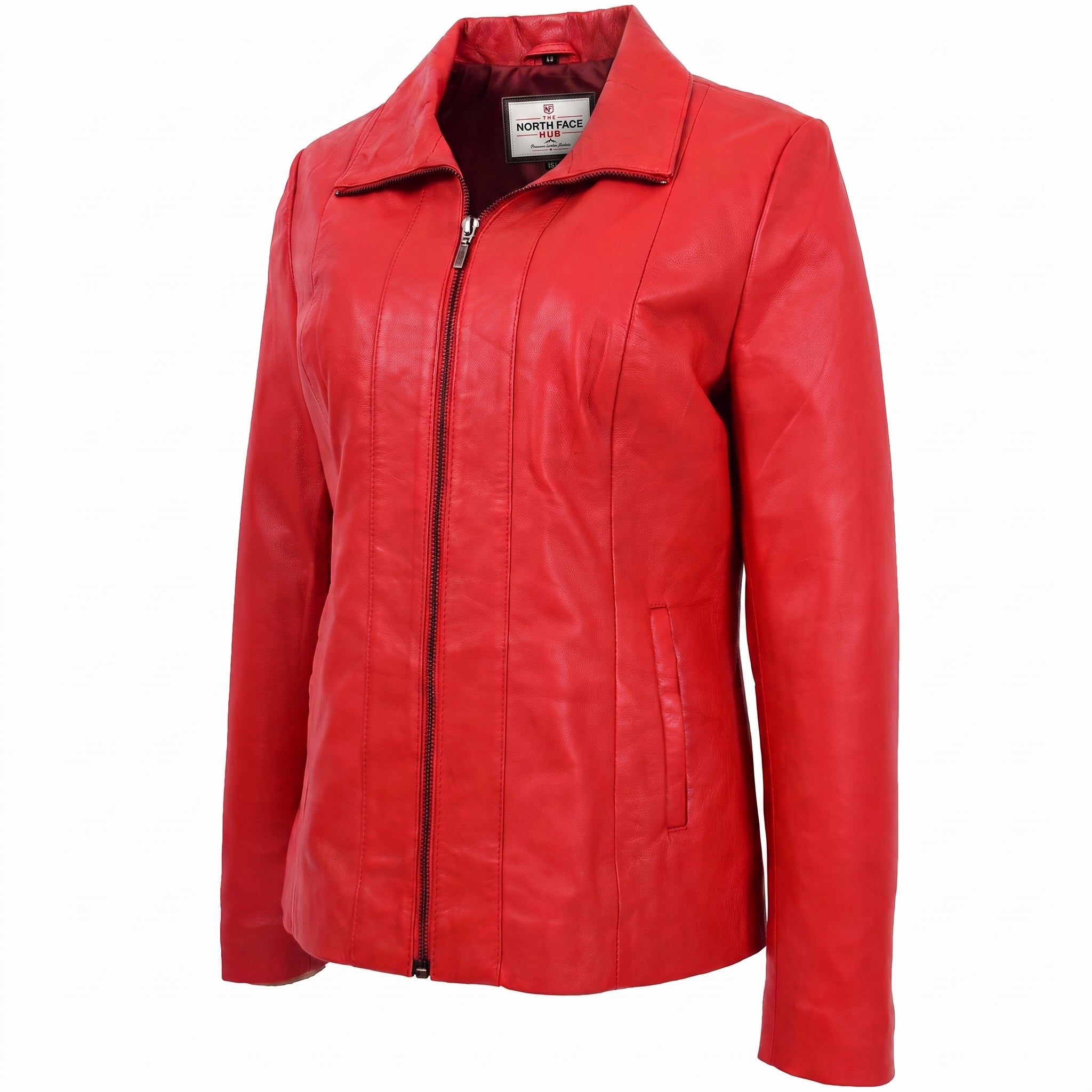 Womens Classic Zip Fastening Leather Jacket Julia Ignite Red