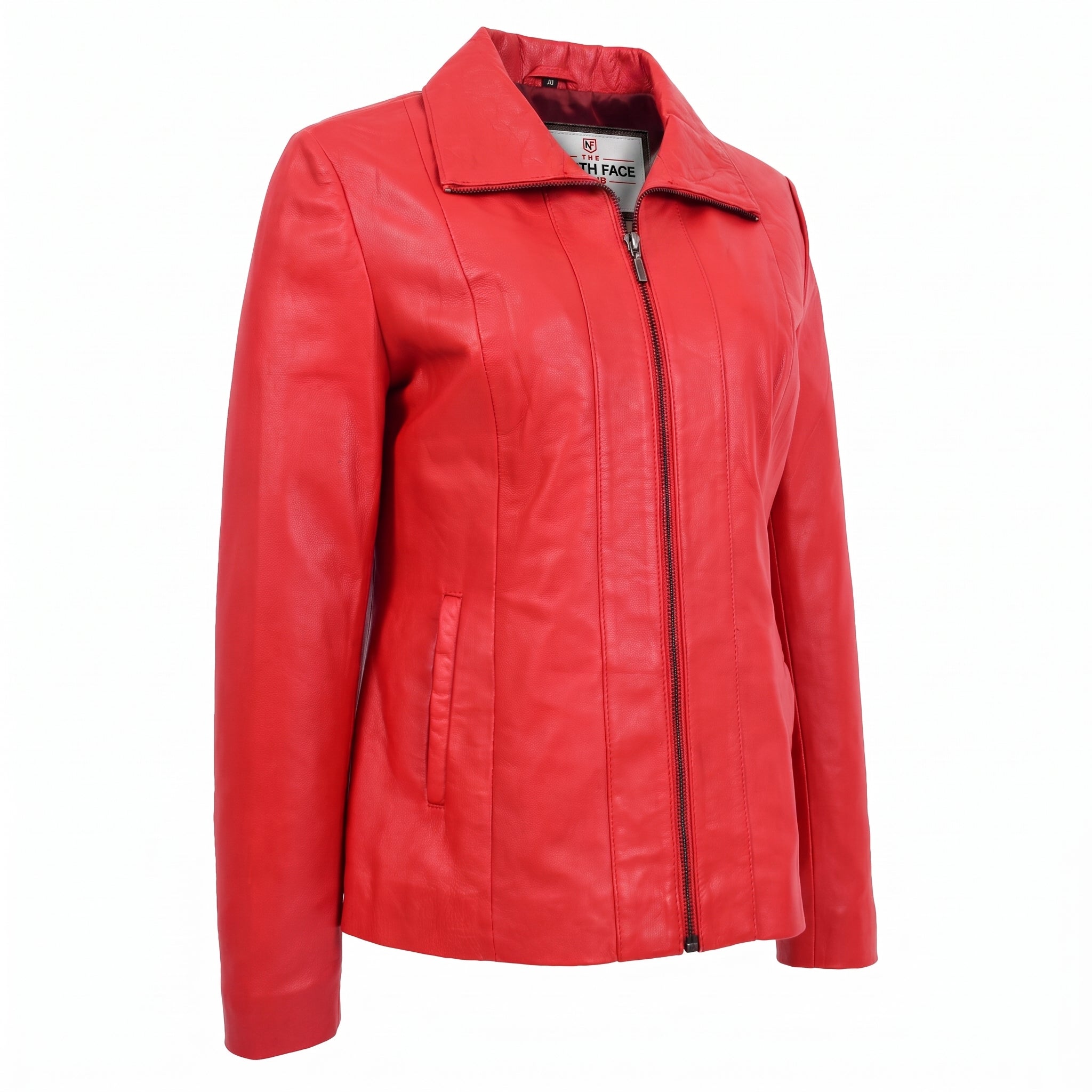Womens Classic Zip Fastening Leather Jacket Julia Ignite Red