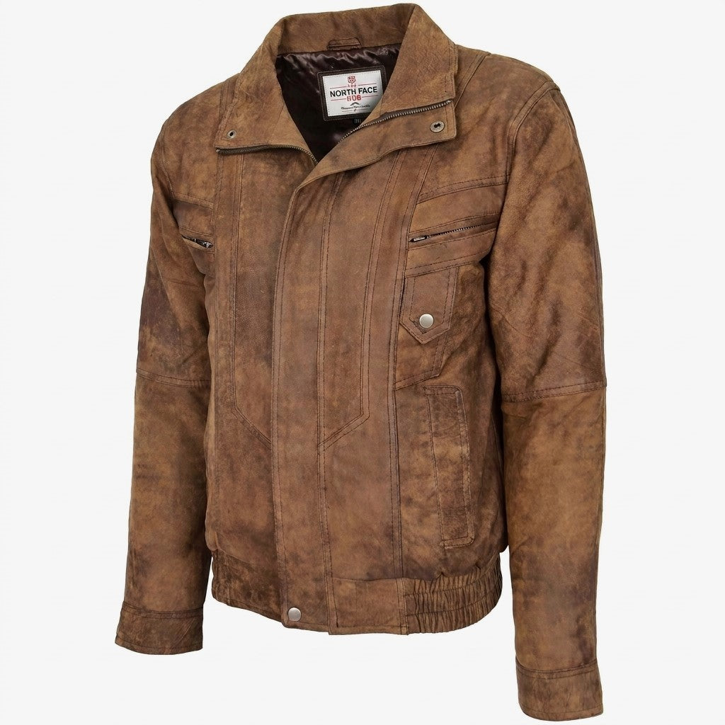 Mens Leather Bomber Blouson Jacket Robert Zenith Brown