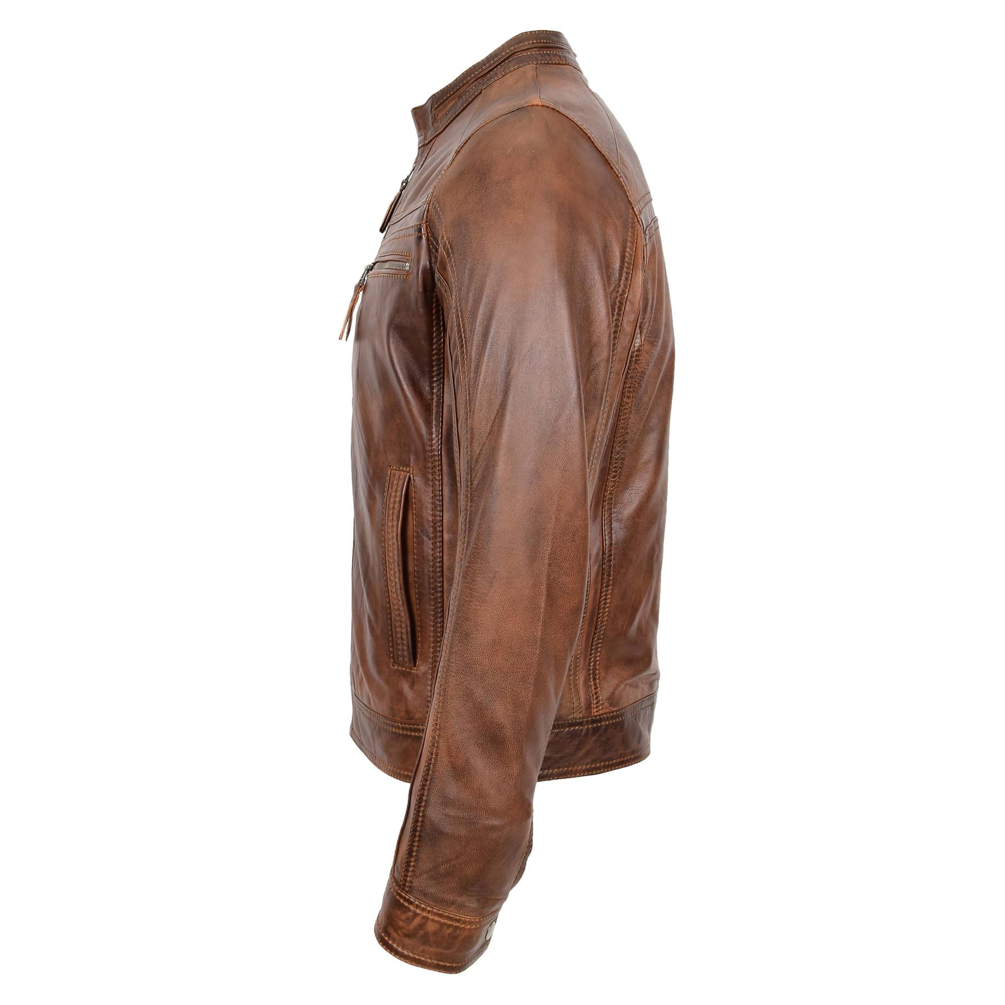 Mens Cafe Racer Leather Jacket Dusky Brown