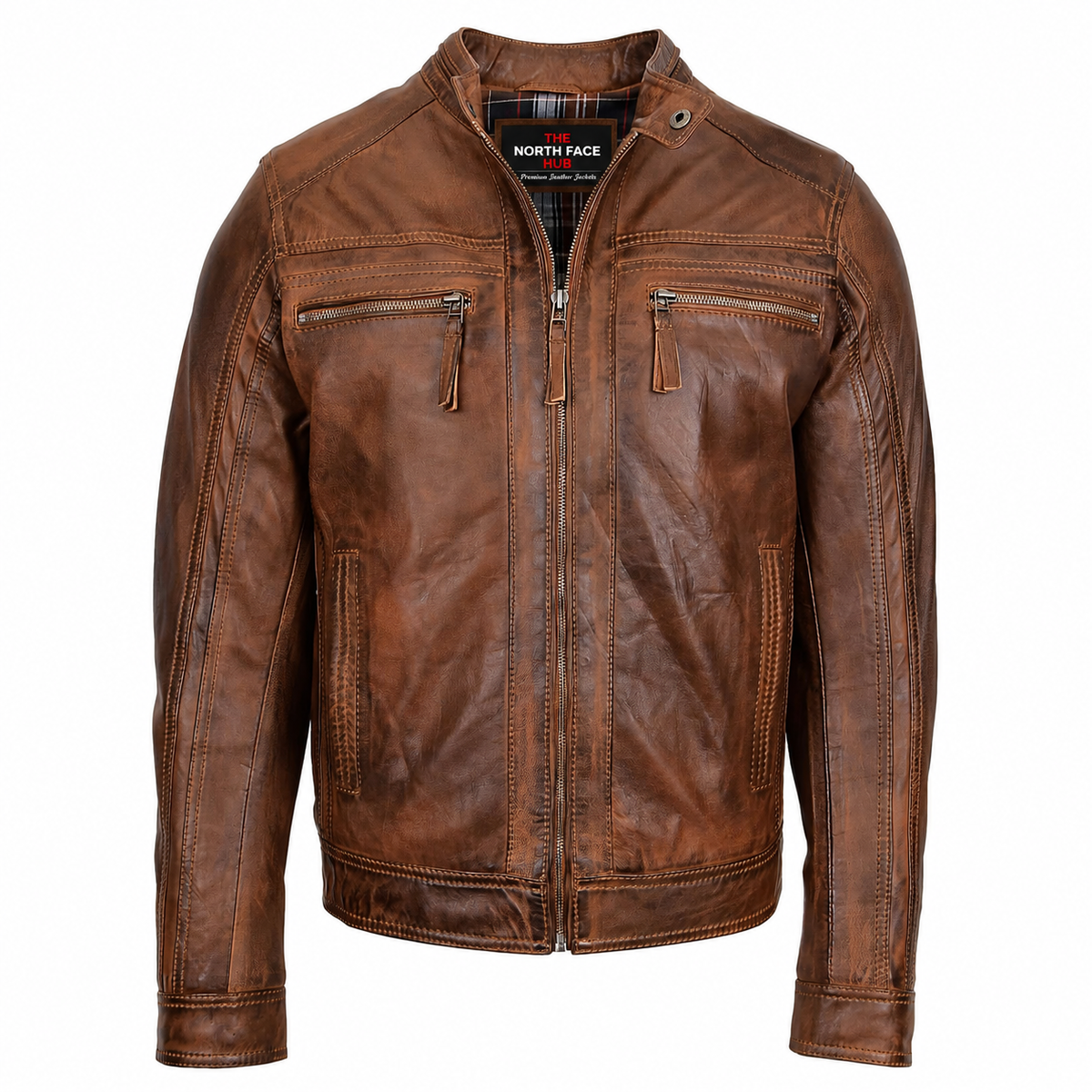 Mens Cafe Racer Leather Jacket Dusky Brown