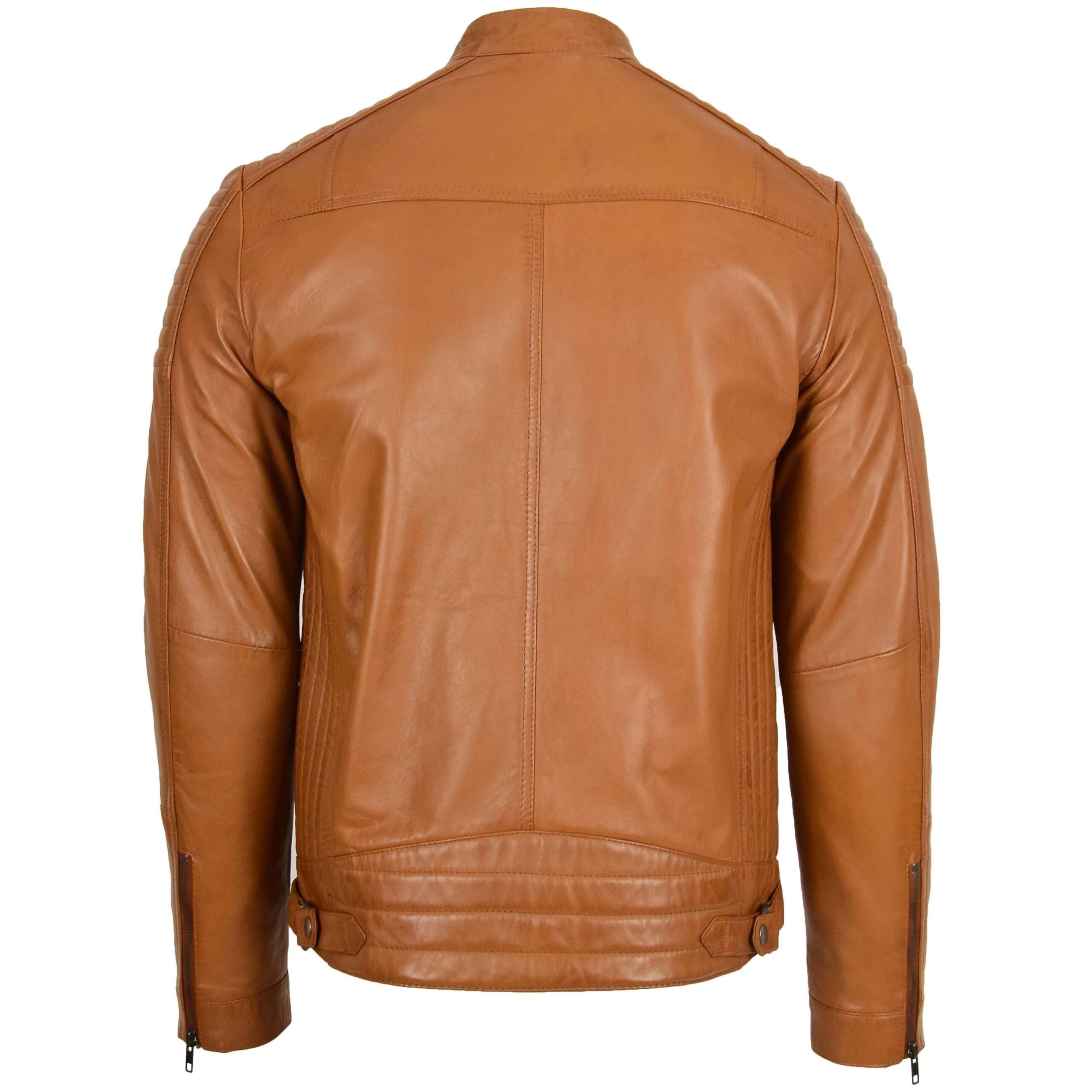 Mens Leather Cafe Racer Biker Jacket Dynamo Tan