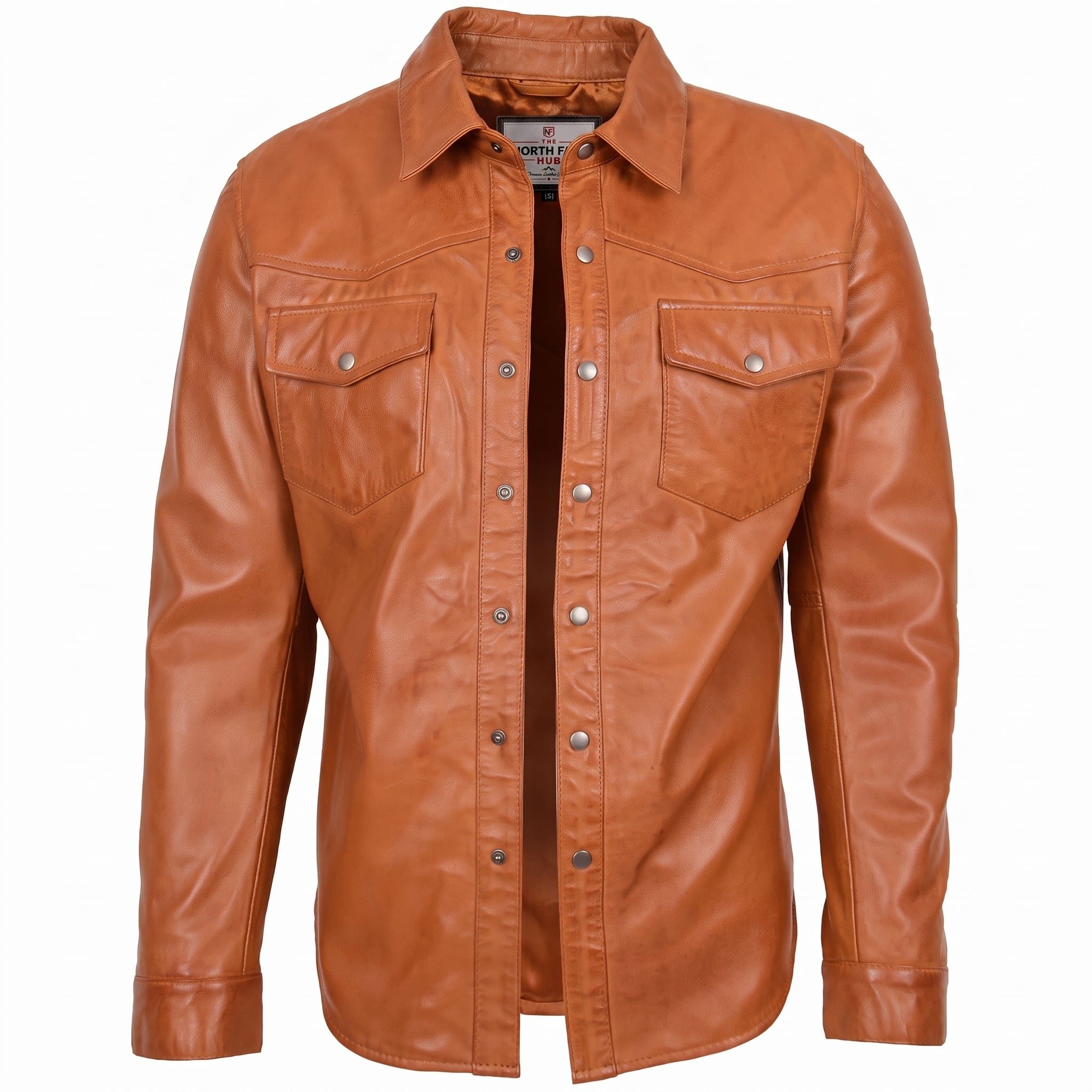 Mens Leather Shirt Classic Trucker Style Oliver Dynamo Tan