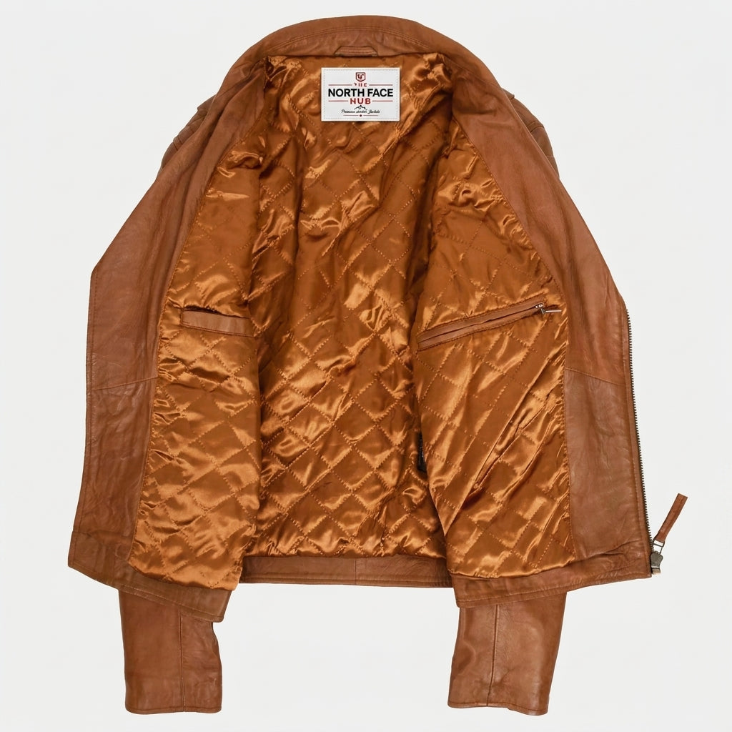 Mens Biker Leather Jacket Dual Zip Dynamo Tan