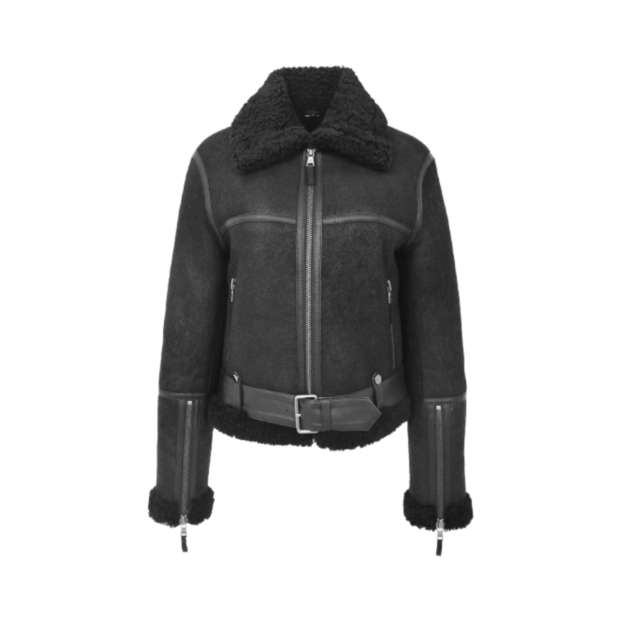 Womens Sheepskin Aviator RAF Pilot Jacket Nova Black
