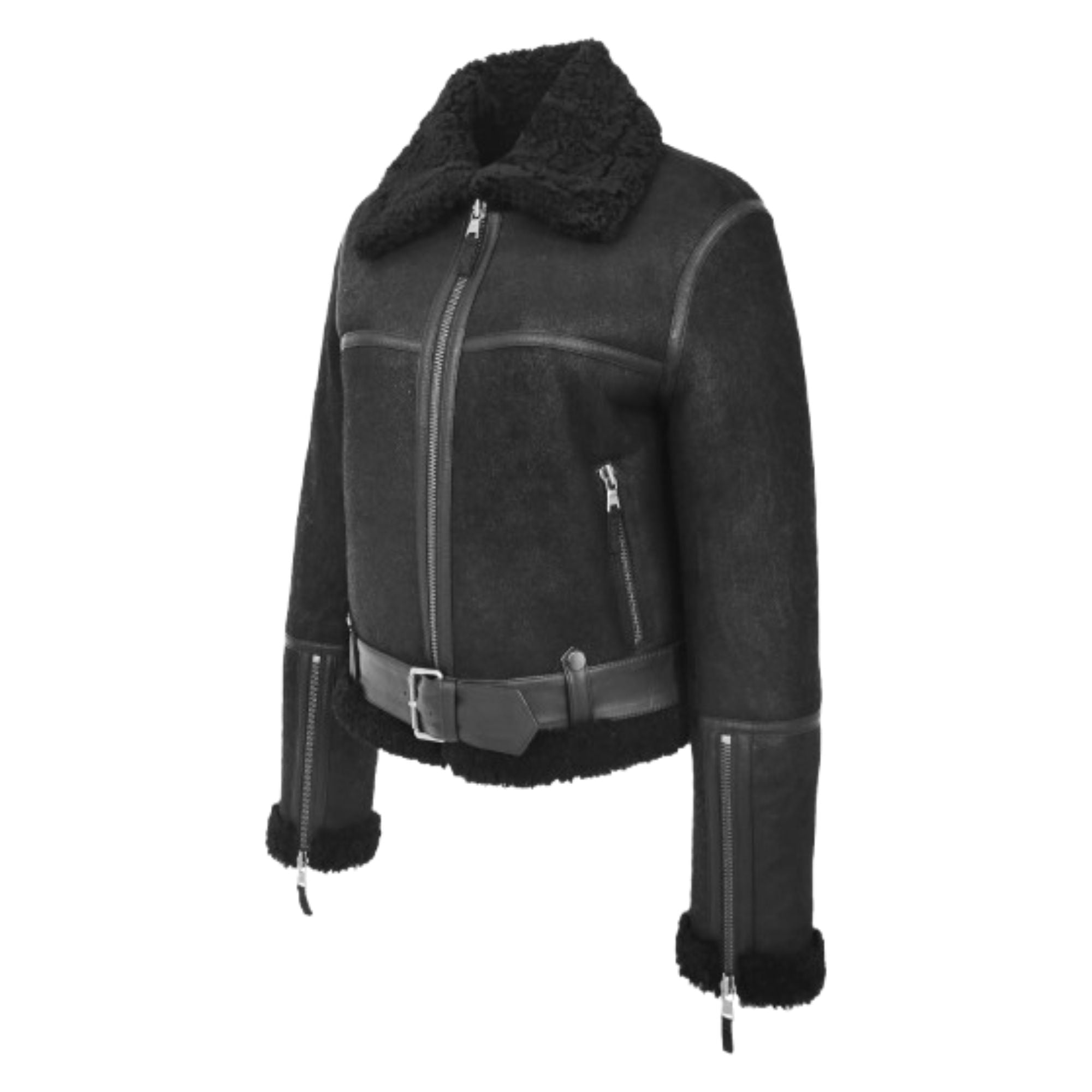 Womens Sheepskin Aviator RAF Pilot Jacket Nova Black