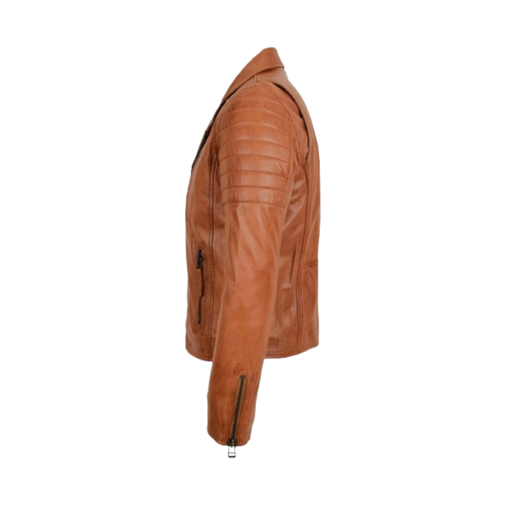 Mens Biker Leather Jacket Dual Zip Dynamo Tan