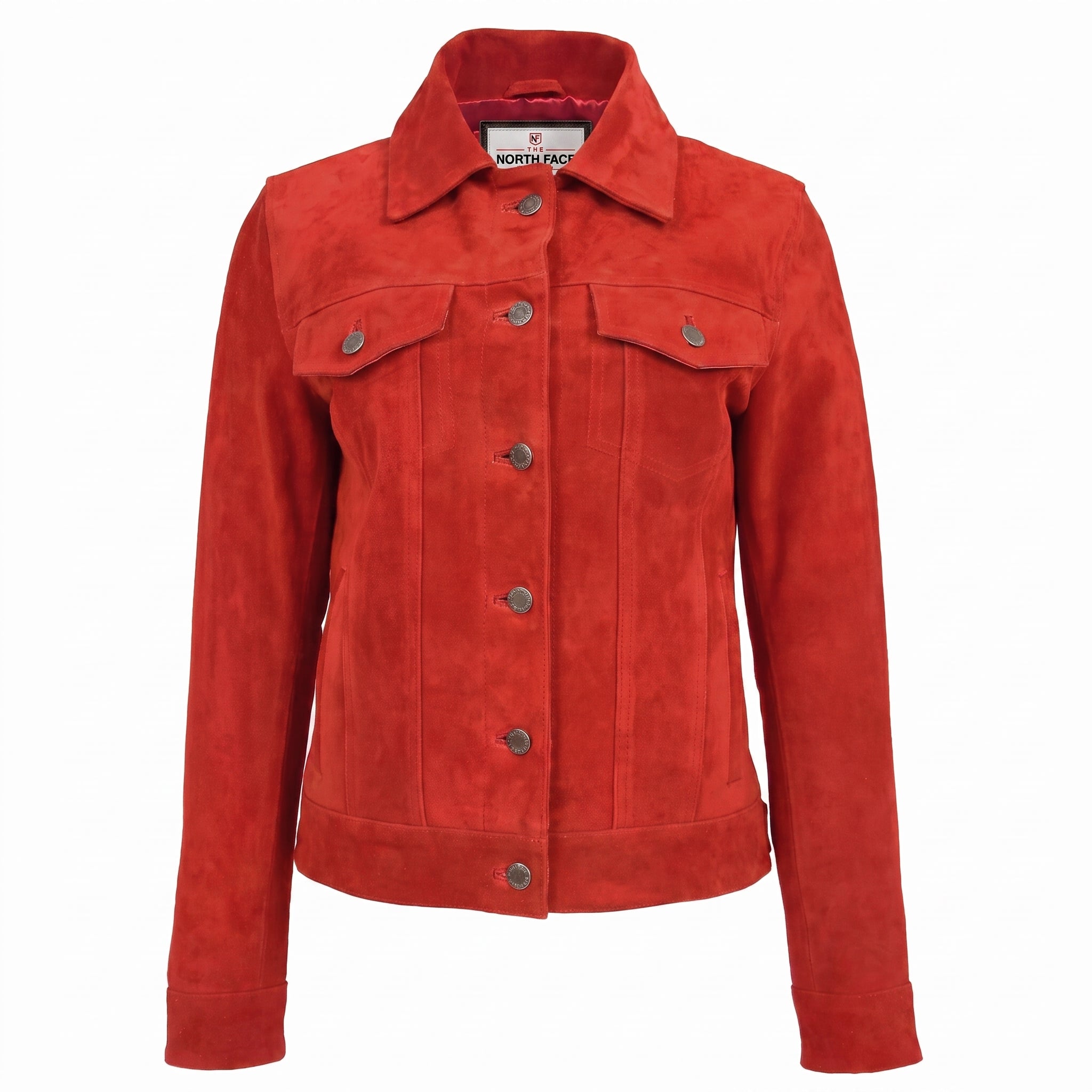 Womens Soft Suede Trucker Style Jacket Alma Ignite Red
