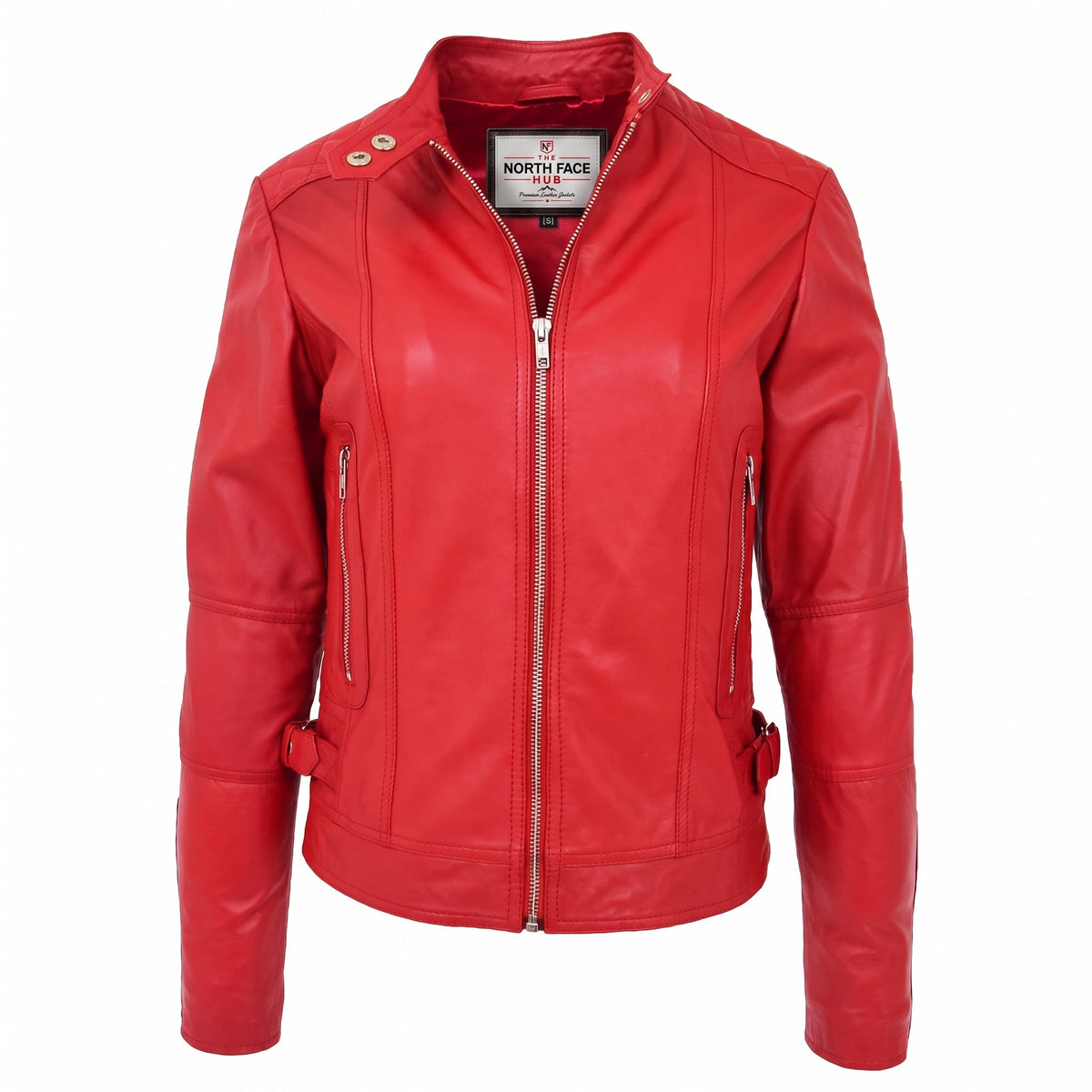 Womens Soft Leather Casual Zip Biker Jacket Ruby Ignite Red