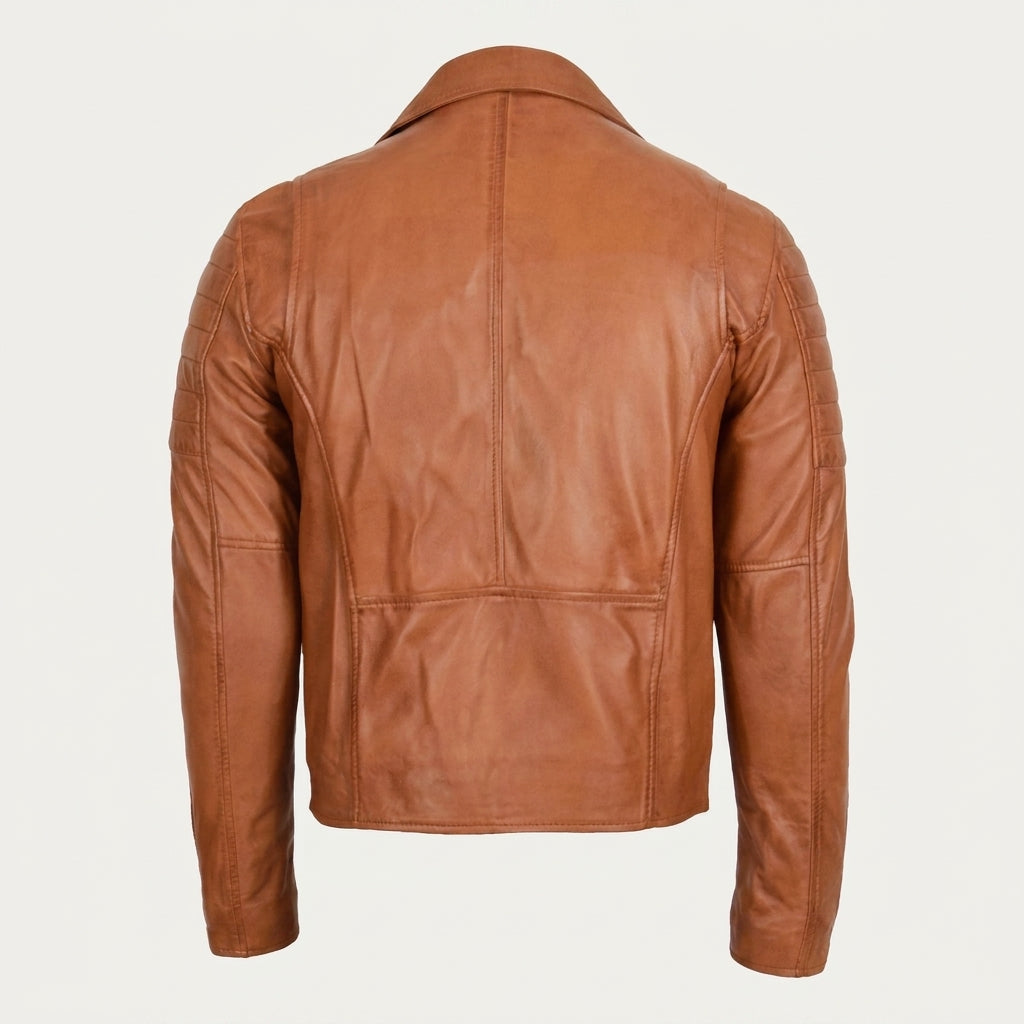 Mens Biker Leather Jacket Dual Zip Dynamo Tan