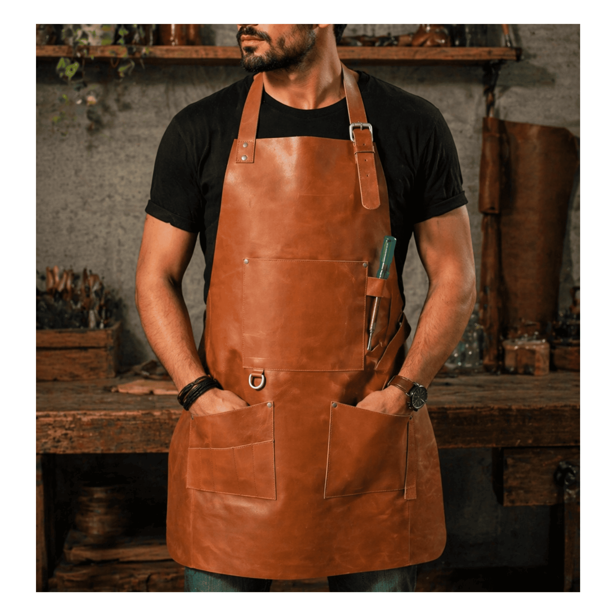 Personalized Men's Full-Grain Leather Apron for BBQ, Welding & Work