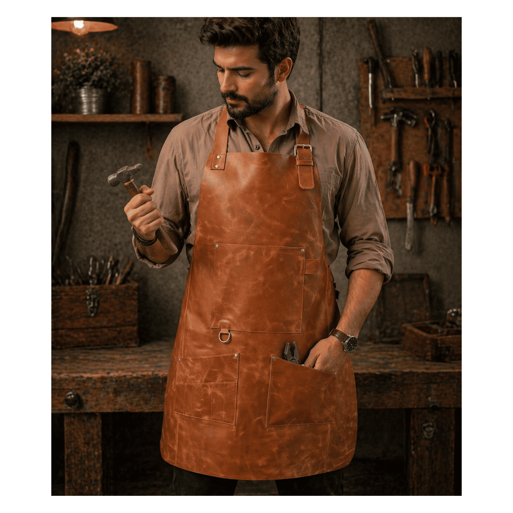 Personalized Men's Full-Grain Leather Apron for BBQ, Welding & Work