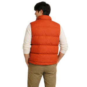 Men’s burnt orange insulated vest with pockets – front view outdoor winter wear
