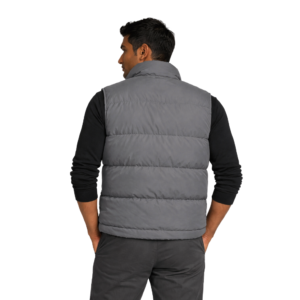 Men’s Grey Insulated Puffer Vest – Front View Lightweight Winter Sleeveless Outerwear