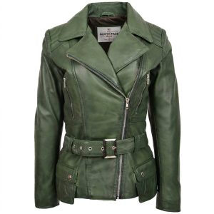 Womens Leather Hip Length Biker Jacket