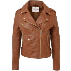 Womens Real Leather Biker Cross Zip Fashion Jacket
