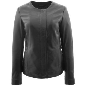 Womens Real Leather Collarless Jacket