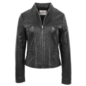 Womens Leather Casual Standing Collar Jacket