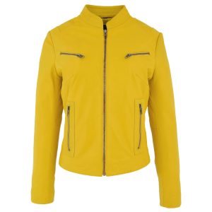 Womens Leather Standing Collar Jacket