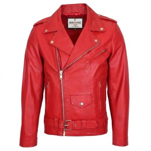 Mens Leather Red Biker Jacket