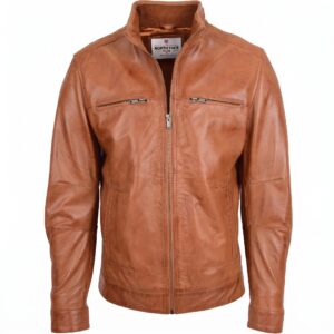 Men's Standing Collar Leather Jacket