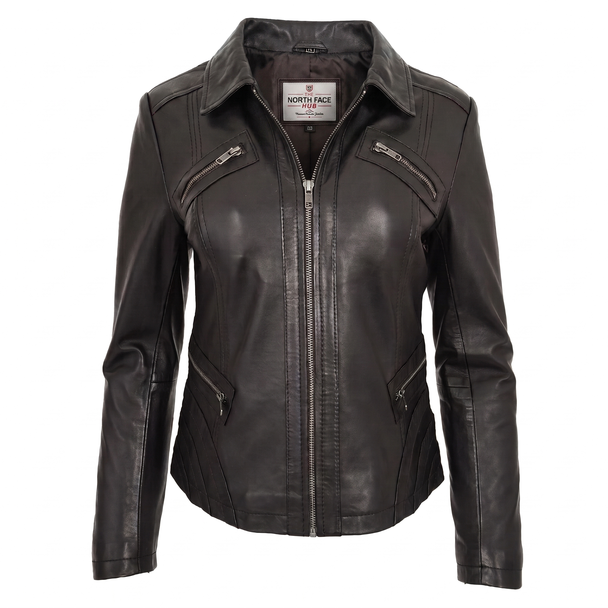 1 (1) Womens Classic Leather Biker Zip Box Jacket