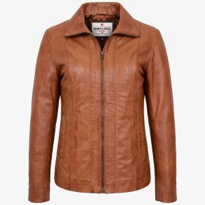 Womens Classic Zip Fastening Leather Jacket