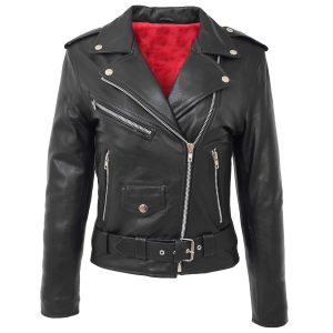 Womens Leather Biker Brando Style Jacket