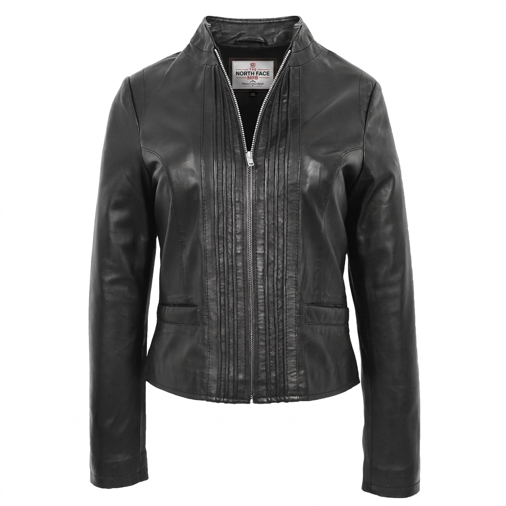 1 (1) Womens Leather Standing Collar Jacket Becky Nova Black - Image 1