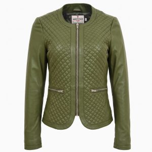 Womens Leather Collarless Jacket