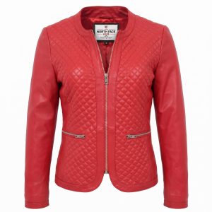 Womens Leather Collarless Jacket