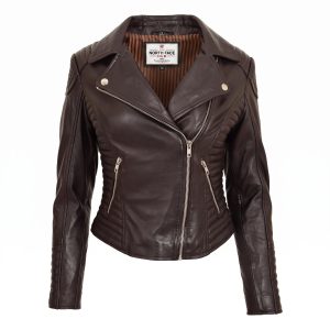 Womens Soft Leather Cross Zip Biker Jacket