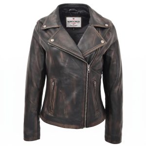 Womens Soft Leather Cross Zip Biker Jacket