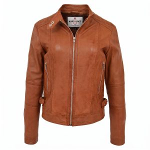 Womens Soft Leather Casual Zip Biker Jacket